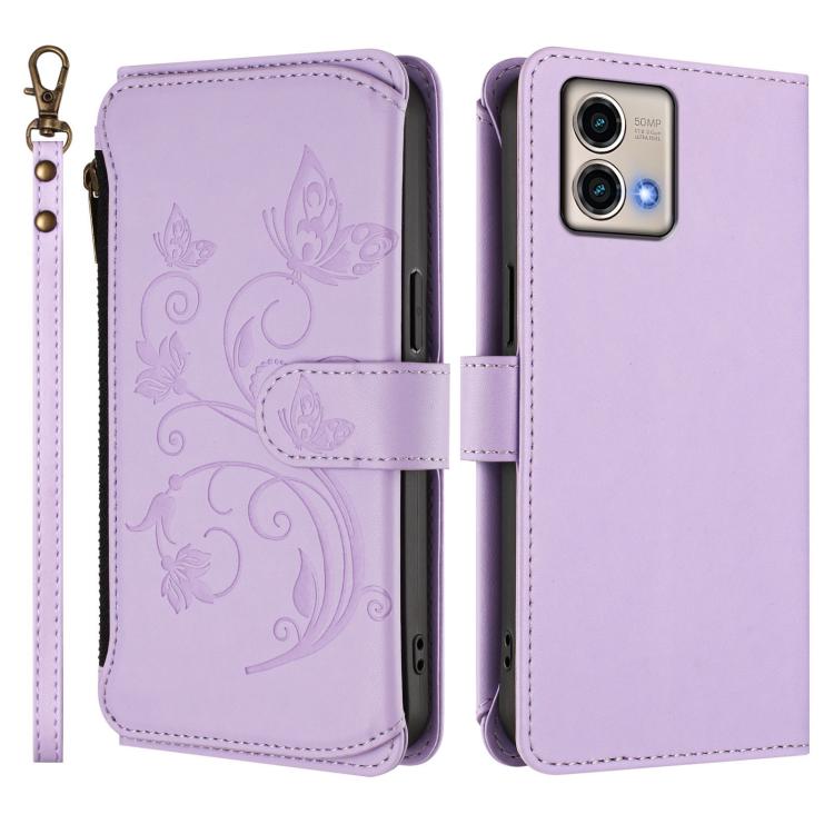 For Motorola Moto G Stylus 5G 2023 Butterfly Love Flower Multi-card Zipper Wallet Leather Phone Case