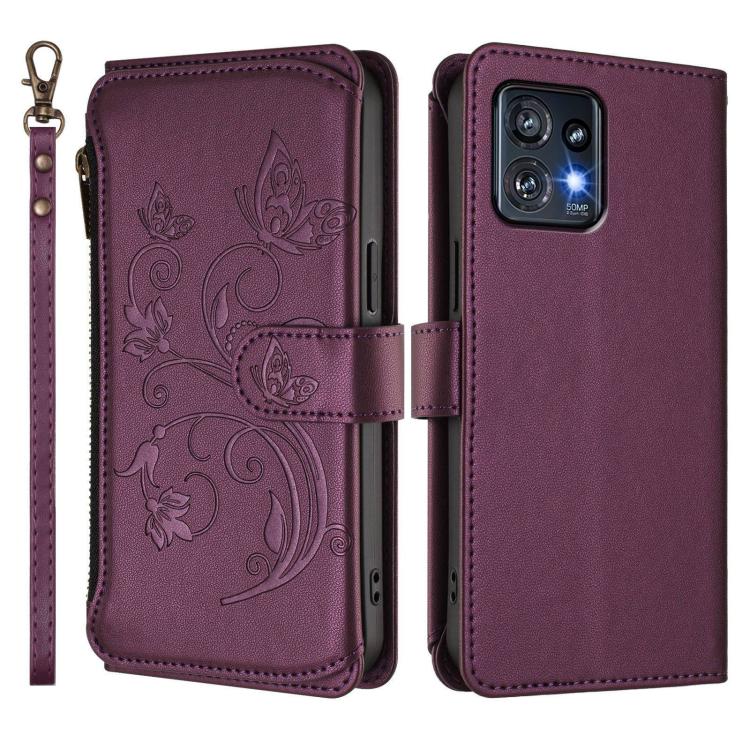 For Motorola Edge+ 2023 / Edge 40 Pro 5G Butterfly Love Flower Multi-card Zipper Wallet Leather Phone Case