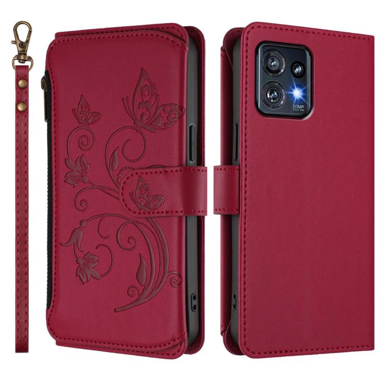 For Motorola Edge+ 2023 / Edge 40 Pro 5G Butterfly Love Flower Multi-card Zipper Wallet Leather Phone Case