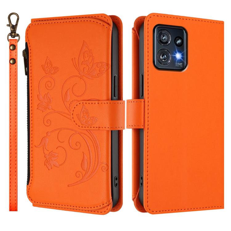 For Motorola Edge+ 2023 / Edge 40 Pro 5G Butterfly Love Flower Multi-card Zipper Wallet Leather Phone Case