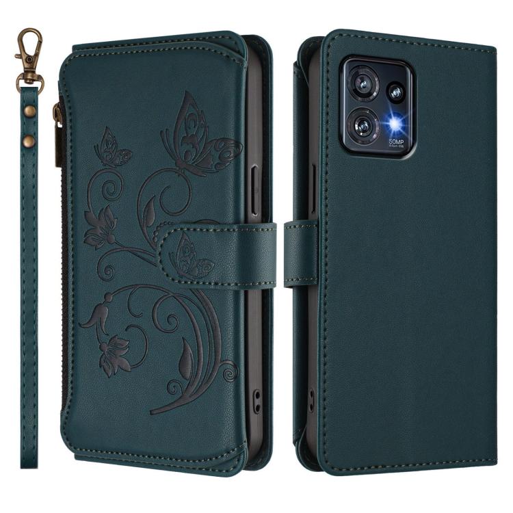 For Motorola Edge+ 2023 / Edge 40 Pro 5G Butterfly Love Flower Multi-card Zipper Wallet Leather Phone Case