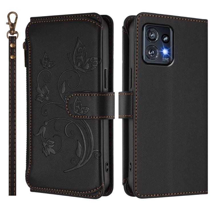 For Motorola Edge+ 2023 / Edge 40 Pro 5G Butterfly Love Flower Multi-card Zipper Wallet Leather Phone Case