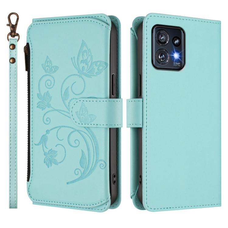 For Motorola Edge+ 2023 / Edge 40 Pro 5G Butterfly Love Flower Multi-card Zipper Wallet Leather Phone Case