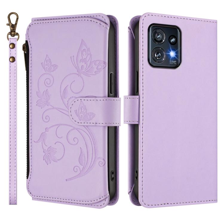 For Motorola Edge+ 2023 / Edge 40 Pro 5G Butterfly Love Flower Multi-card Zipper Wallet Leather Phone Case