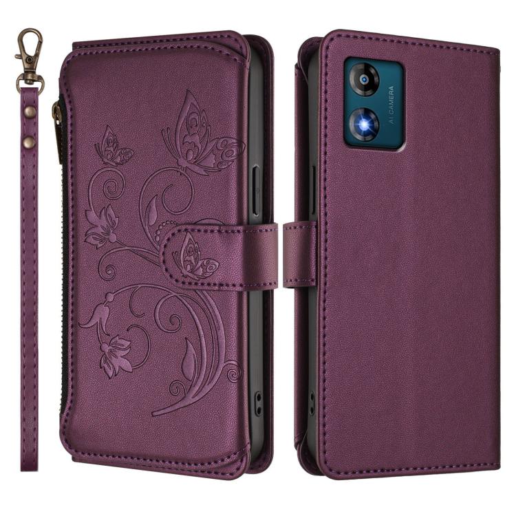 For Motorola Moto E13 2023 4G Butterfly Love Flower Multi-card Zipper Wallet Leather Phone Case