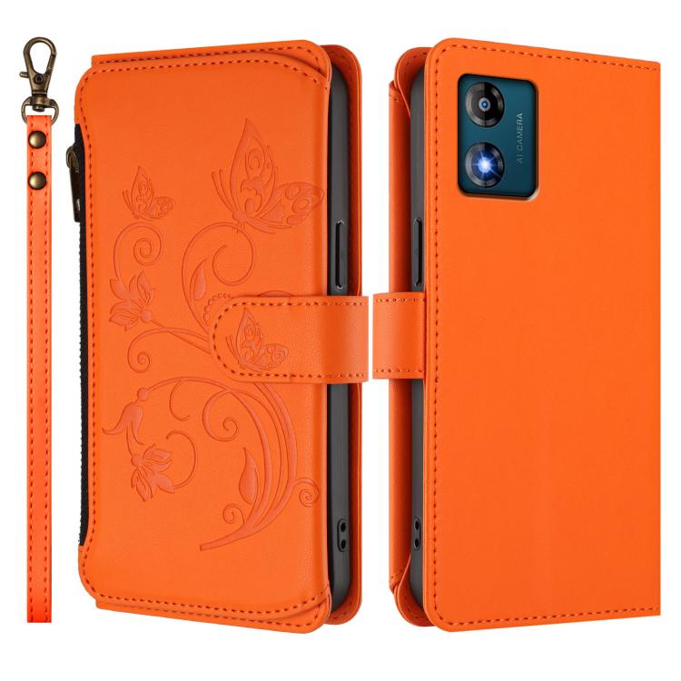 For Motorola Moto E13 2023 4G Butterfly Love Flower Multi-card Zipper Wallet Leather Phone Case