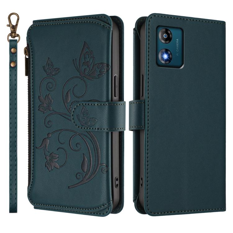 For Motorola Moto E13 2023 4G Butterfly Love Flower Multi-card Zipper Wallet Leather Phone Case