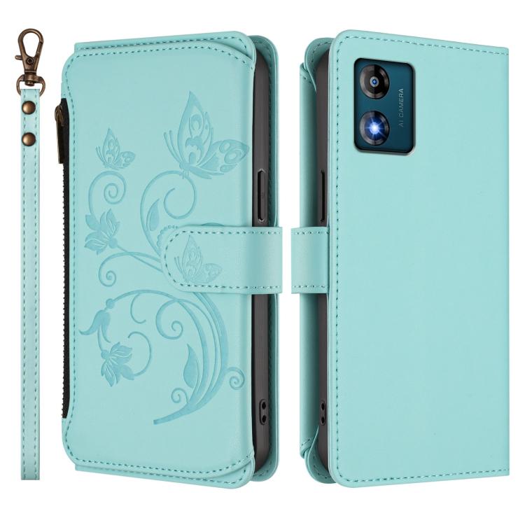 For Motorola Moto E13 2023 4G Butterfly Love Flower Multi-card Zipper Wallet Leather Phone Case