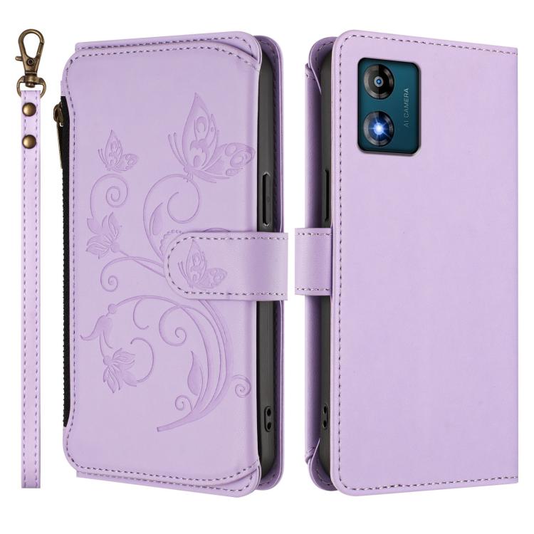 For Motorola Moto E13 2023 4G Butterfly Love Flower Multi-card Zipper Wallet Leather Phone Case
