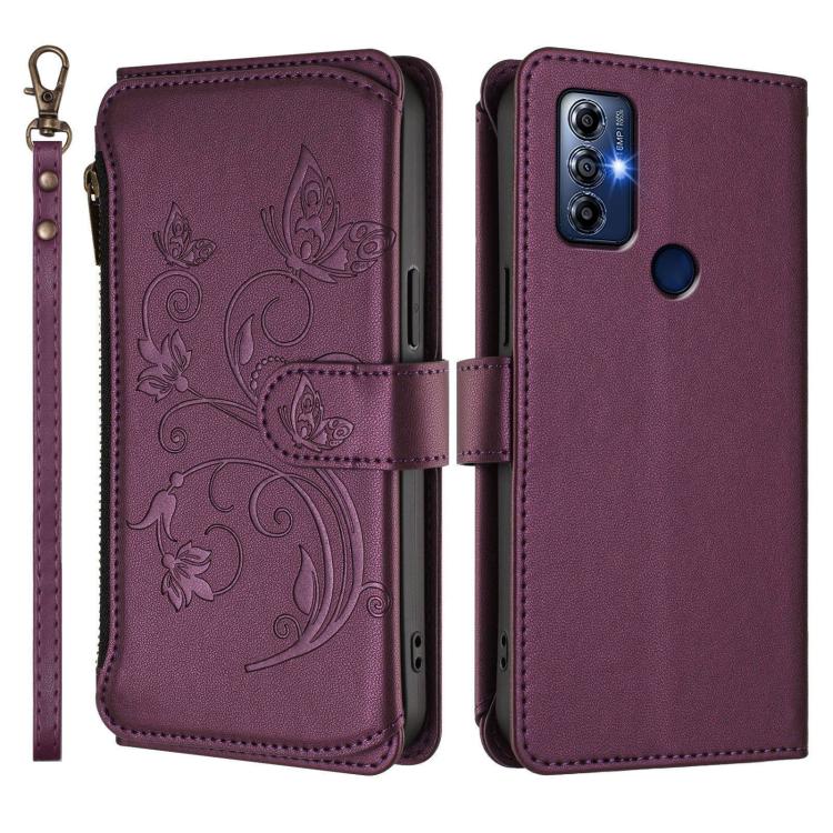 For Motorola Moto G Play 2023 Butterfly Love Flower Multi-card Zipper Wallet Leather Phone Case