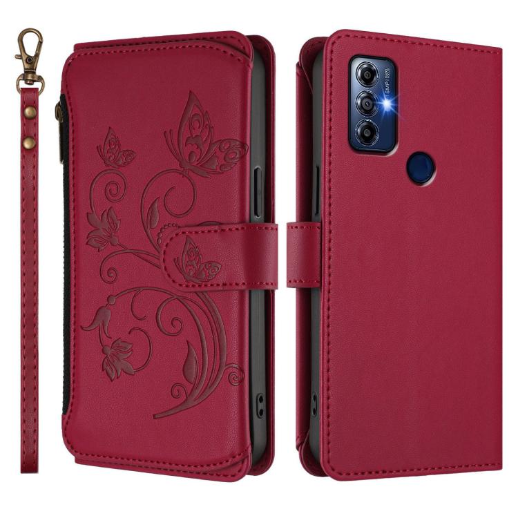 For Motorola Moto G Play 2023 Butterfly Love Flower Multi-card Zipper Wallet Leather Phone Case