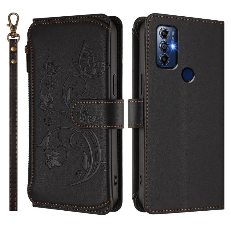 For Motorola Moto G Play 2023 Butterfly Love Flower Multi-card Zipper Wallet Leather Phone Case