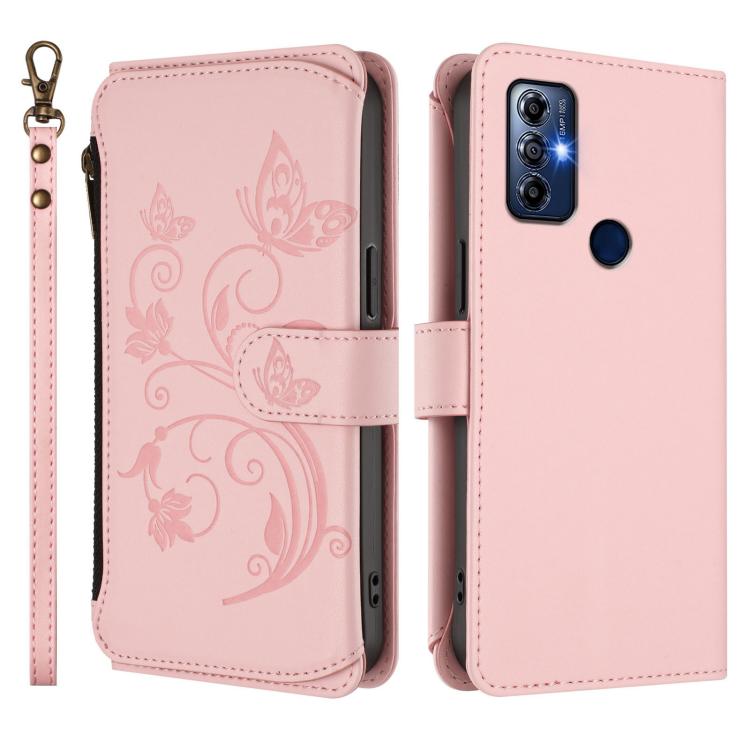 For Motorola Moto G Play 2023 Butterfly Love Flower Multi-card Zipper Wallet Leather Phone Case