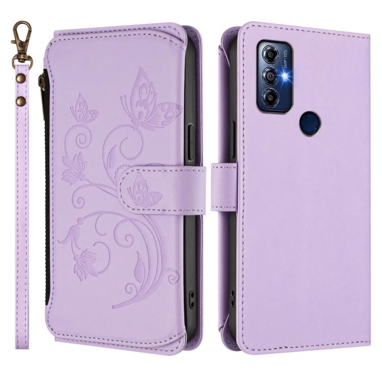 For Motorola Moto G Play 2023 Butterfly Love Flower Multi-card Zipper Wallet Leather Phone Case