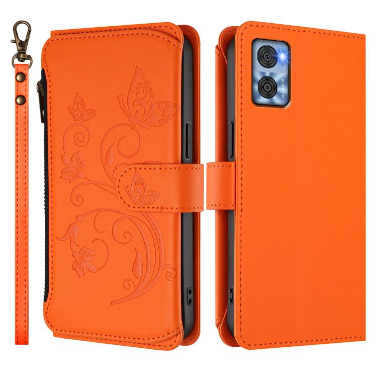 For Motorola Moto E22 4G / E22i 4G Butterfly Love Flower Multi-card Zipper Wallet Leather Phone Case