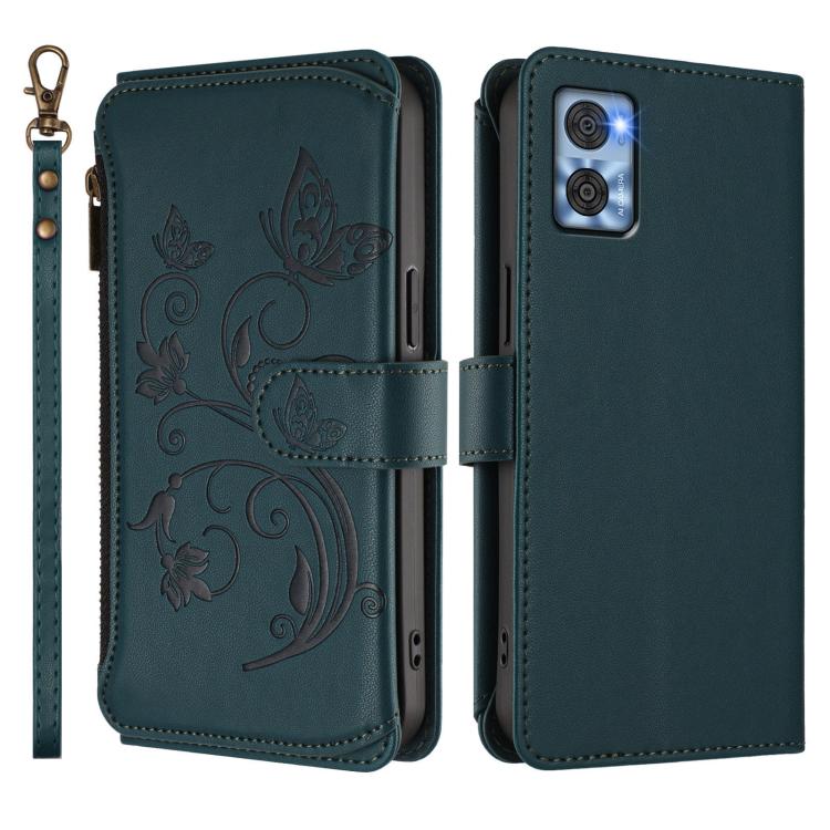 For Motorola Moto E22 4G / E22i 4G Butterfly Love Flower Multi-card Zipper Wallet Leather Phone Case