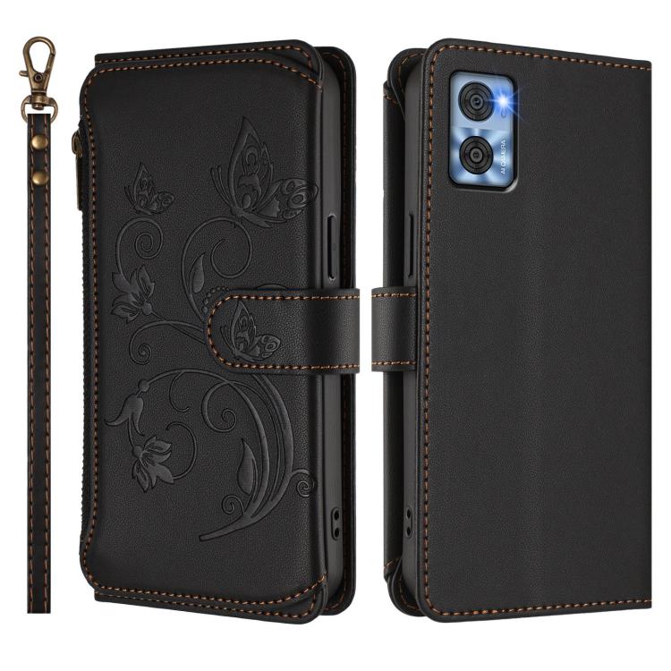 For Motorola Moto E22 4G / E22i 4G Butterfly Love Flower Multi-card Zipper Wallet Leather Phone Case