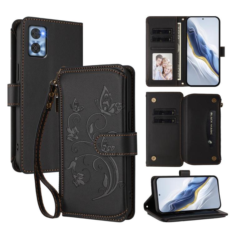 For Motorola Moto E22 4G / E22i 4G Butterfly Love Flower Multi-card Zipper Wallet Leather Phone Case