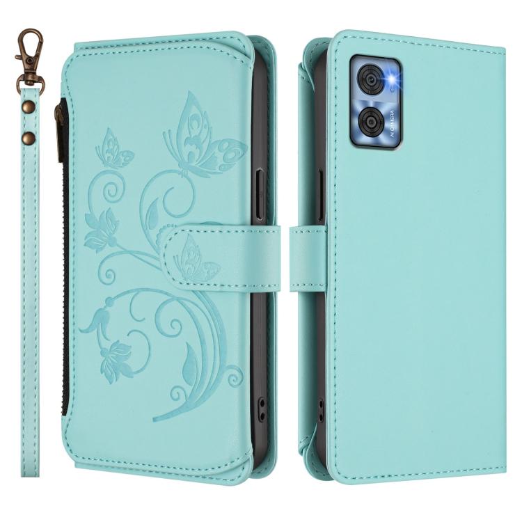 For Motorola Moto E22 4G / E22i 4G Butterfly Love Flower Multi-card Zipper Wallet Leather Phone Case