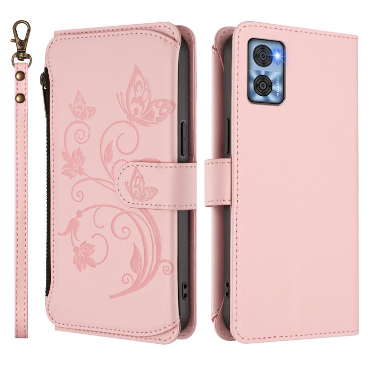 For Motorola Moto E22 4G / E22i 4G Butterfly Love Flower Multi-card Zipper Wallet Leather Phone Case