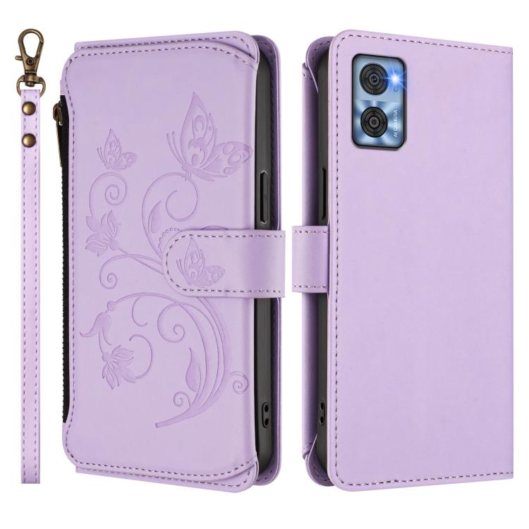 For Motorola Moto E22 4G / E22i 4G Butterfly Love Flower Multi-card Zipper Wallet Leather Phone Case