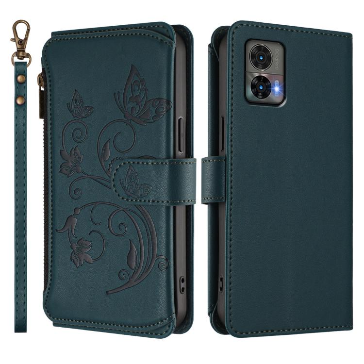 For Motorola Edge 30 Neo Butterfly Love Flower Multi-card Zipper Wallet Leather Phone Case