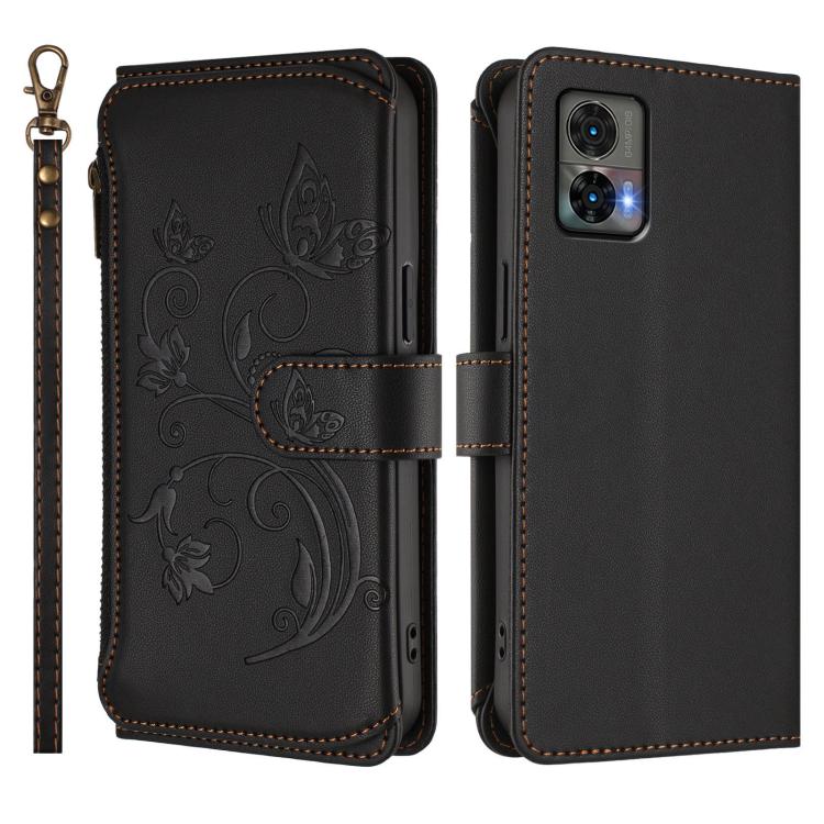 For Motorola Edge 30 Neo Butterfly Love Flower Multi-card Zipper Wallet Leather Phone Case