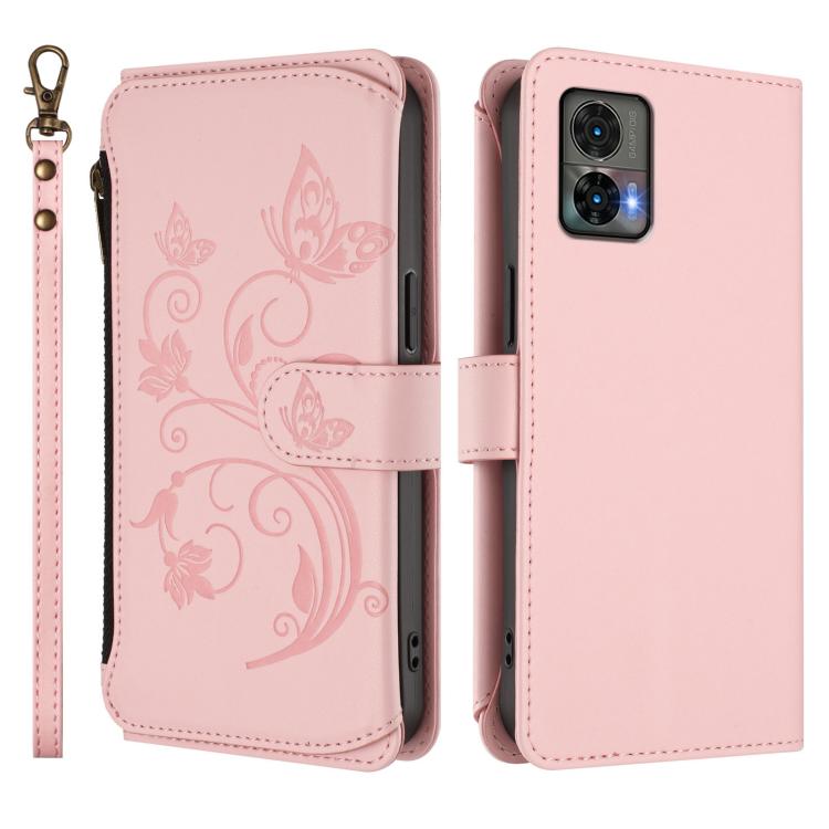 For Motorola Edge 30 Neo Butterfly Love Flower Multi-card Zipper Wallet Leather Phone Case