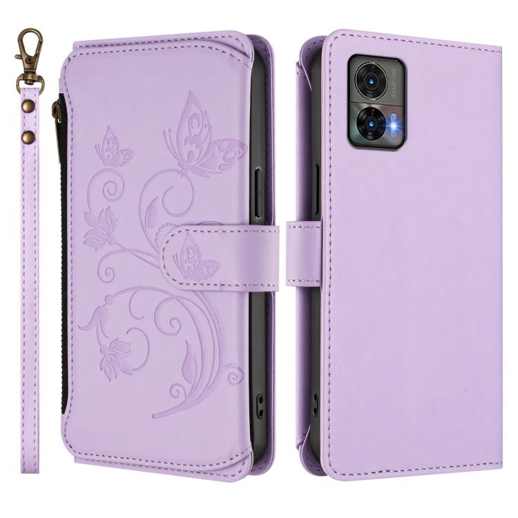 For Motorola Edge 30 Neo Butterfly Love Flower Multi-card Zipper Wallet Leather Phone Case