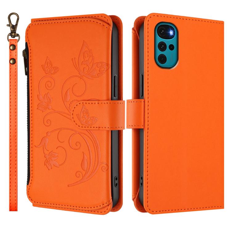 For Motorola Moto G22 4G / E32s Butterfly Love Flower Multi-card Zipper Wallet Leather Phone Case