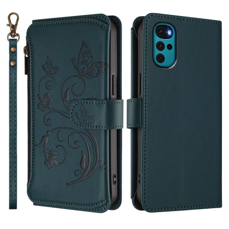 For Motorola Moto G22 4G / E32s Butterfly Love Flower Multi-card Zipper Wallet Leather Phone Case