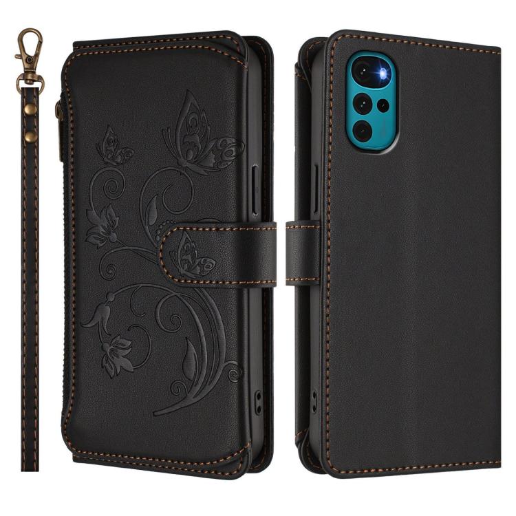 For Motorola Moto G22 4G / E32s Butterfly Love Flower Multi-card Zipper Wallet Leather Phone Case