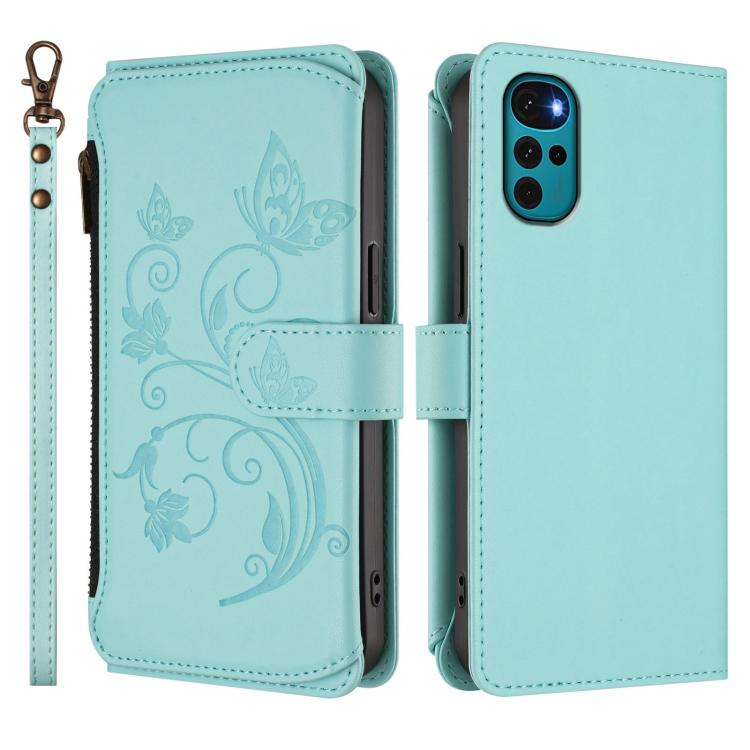 For Motorola Moto G22 4G / E32s Butterfly Love Flower Multi-card Zipper Wallet Leather Phone Case
