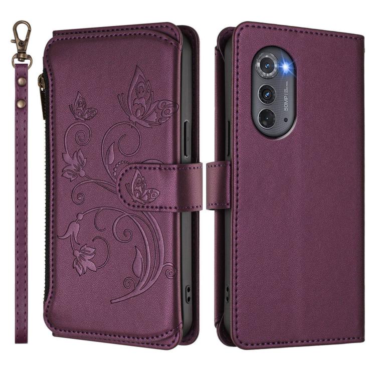 For Motorola Edge 2022 / 5G UW 2022 Butterfly Love Flower Multi-card Zipper Wallet Leather Phone Case