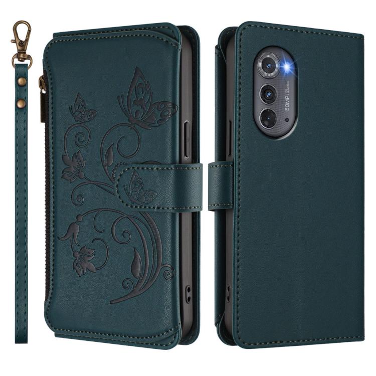 For Motorola Edge 2022 / 5G UW 2022 Butterfly Love Flower Multi-card Zipper Wallet Leather Phone Case