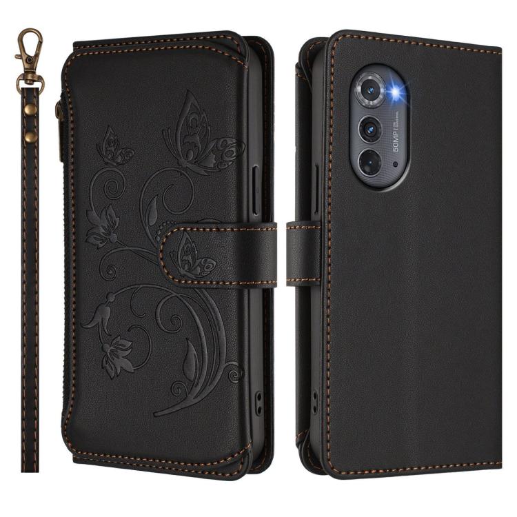 For Motorola Edge 2022 / 5G UW 2022 Butterfly Love Flower Multi-card Zipper Wallet Leather Phone Case