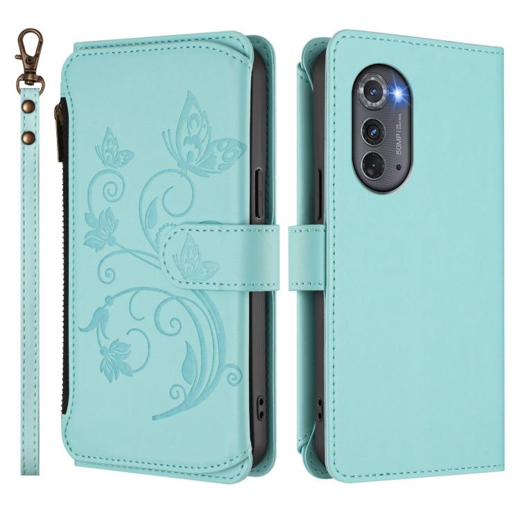 For Motorola Edge 2022 / 5G UW 2022 Butterfly Love Flower Multi-card Zipper Wallet Leather Phone Case
