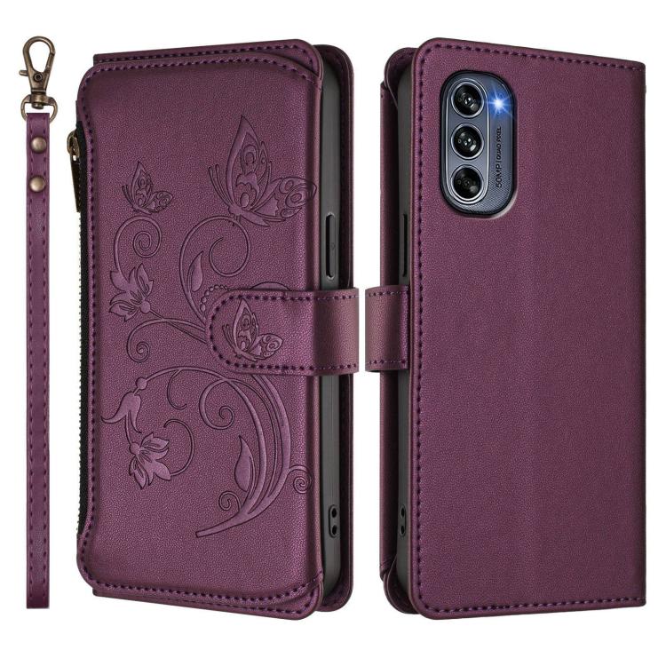 For Motorola Moto G62 5G Global Butterfly Love Flower Multi-card Zipper Wallet Leather Phone Case