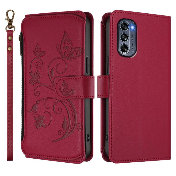 For Motorola Moto G62 5G Global Butterfly Love Flower Multi-card Zipper Wallet Leather Phone Case