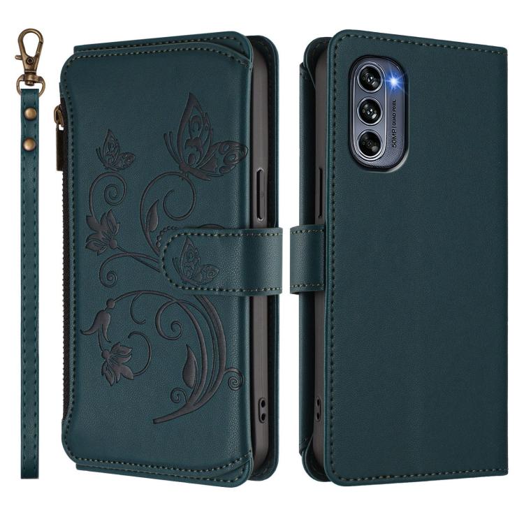 For Motorola Moto G62 5G Global Butterfly Love Flower Multi-card Zipper Wallet Leather Phone Case