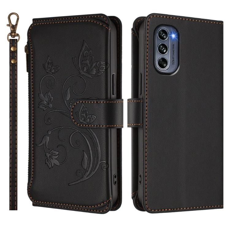 For Motorola Moto G62 5G Global Butterfly Love Flower Multi-card Zipper Wallet Leather Phone Case