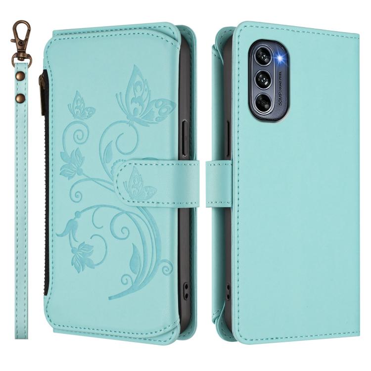 For Motorola Moto G62 5G Global Butterfly Love Flower Multi-card Zipper Wallet Leather Phone Case