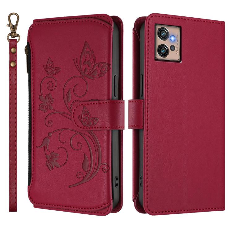 For Motorola Moto G32 Butterfly Love Flower Multi-card Zipper Wallet Leather Phone Case