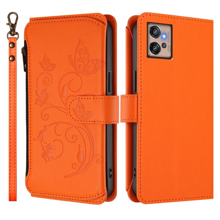 For Motorola Moto G32 Butterfly Love Flower Multi-card Zipper Wallet Leather Phone Case