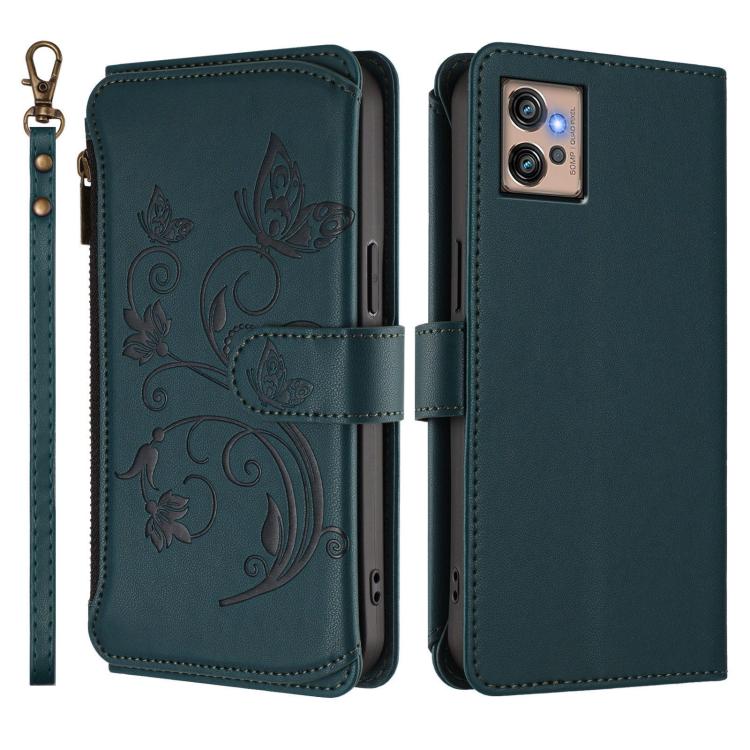 For Motorola Moto G32 Butterfly Love Flower Multi-card Zipper Wallet Leather Phone Case