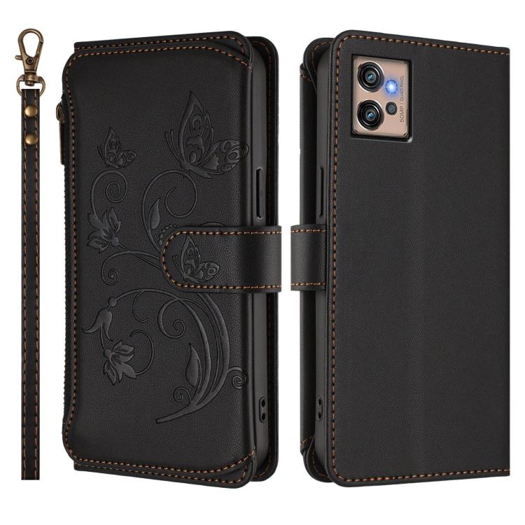 For Motorola Moto G32 Butterfly Love Flower Multi-card Zipper Wallet Leather Phone Case