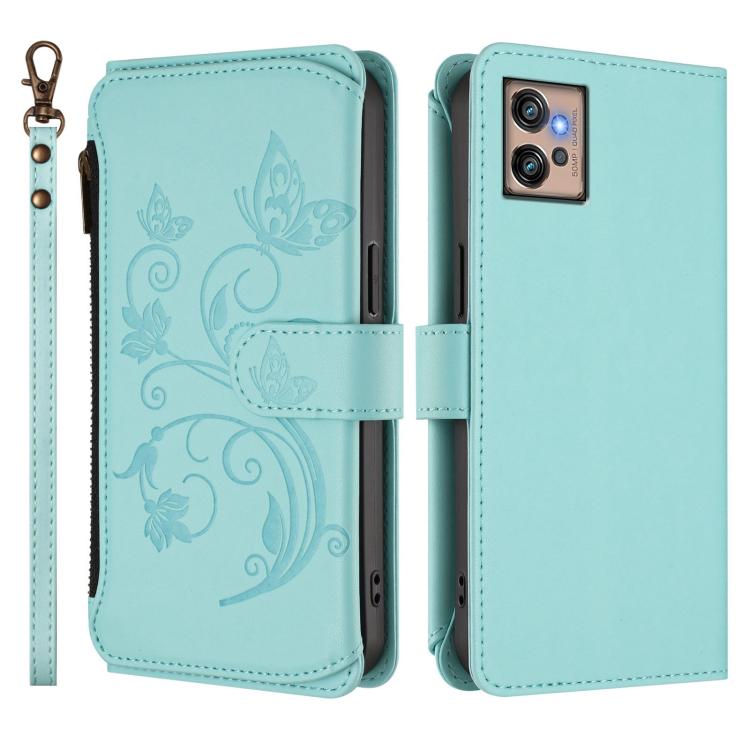For Motorola Moto G32 Butterfly Love Flower Multi-card Zipper Wallet Leather Phone Case