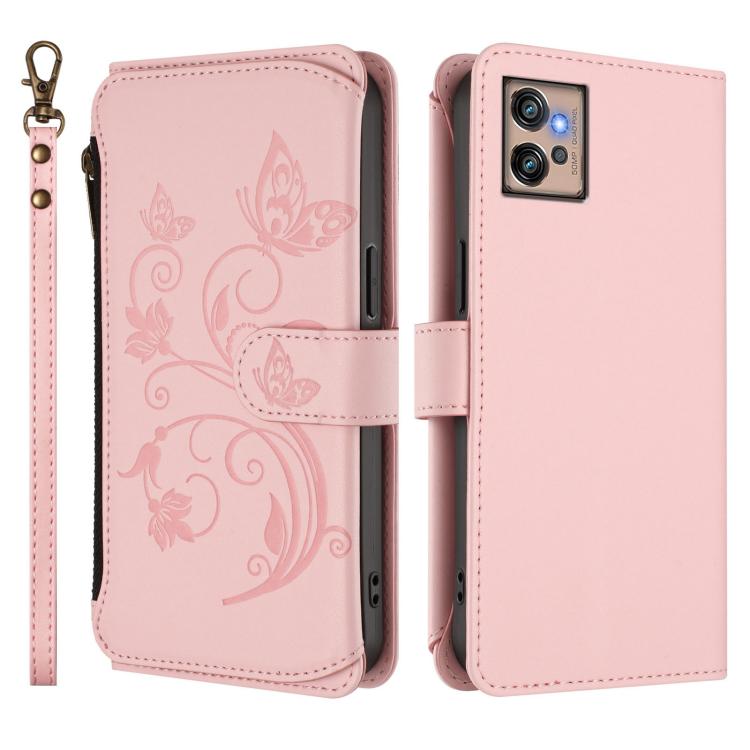 For Motorola Moto G32 Butterfly Love Flower Multi-card Zipper Wallet Leather Phone Case