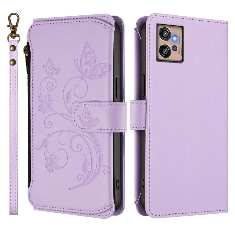 For Motorola Moto G32 Butterfly Love Flower Multi-card Zipper Wallet Leather Phone Case