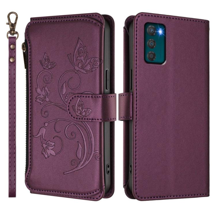 For Motorola Moto G42 4G Butterfly Love Flower Multi-card Zipper Wallet Leather Phone Case